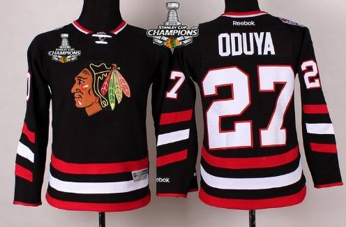 Chicago Blackhawks #27 Johnny Oduya 2014 Stadium Series Black Kids Jersey W-2015 Stanley Cup Champion Patch