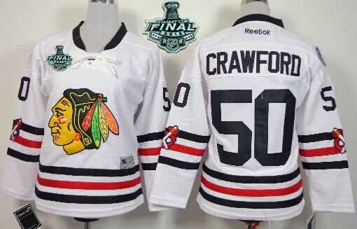 Chicago Blackhawks #50 Corey Crawford 2015 Stanley Cup 2015 Winter Classic White Kids Jersey
