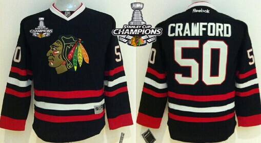 Chicago Blackhawks #50 Corey Crawford Black Kids Jersey W-2015 Stanley Cup Champion Patch