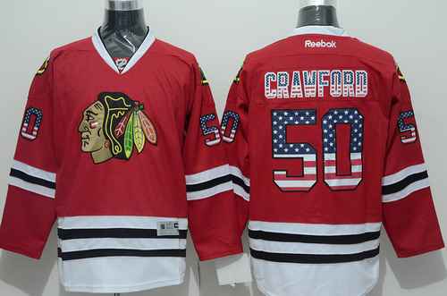 Chicago Blackhawks #50 Corey Crawford USA Flag Fashion Red Jersey