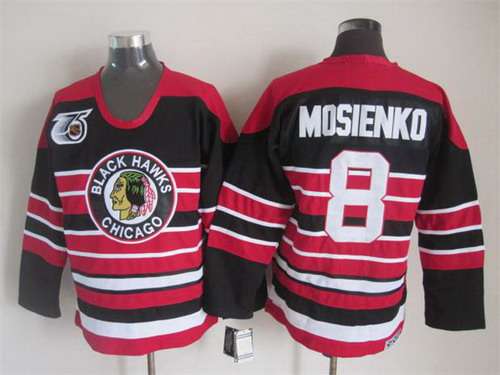 Chicago Blackhawks #8 Bill Mosienko Black Pinstripe 75TH CCM Vintage Throwback Jersey