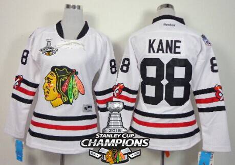Chicago Blackhawks #88 Patrick Kane 2015 Winter Classic White Womens Jersey W-2015 Stanley Cup Champion Patch