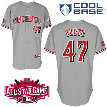 Cincinnati Reds #47 Johnny Cueto 2015 All-Star Patch Gray Jersey