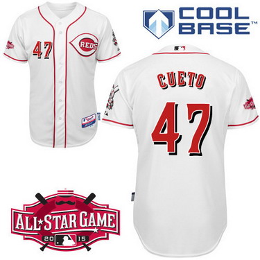 Cincinnati Reds #47 Johnny Cueto 2015 All-Star Patch White Jersey