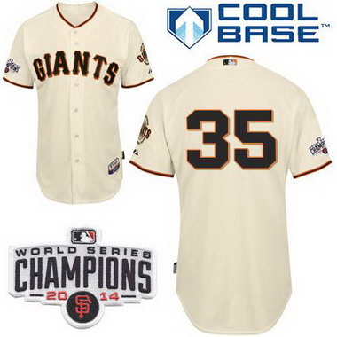 San Francisco Giants #35 Brandon Crawford 2014 Champions Patch Cream Jersey