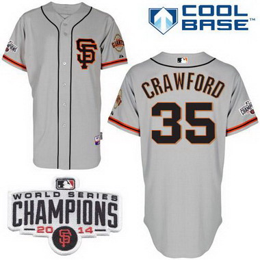 San Francisco Giants #35 Brandon Crawford 2014 Champions Patch Gray SF Edition Jersey