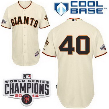San Francisco Giants #40 Madison Bumgarner 2014 Champions Patch Cream Jersey