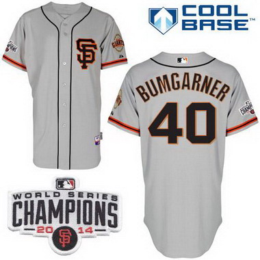 San Francisco Giants #40 Madison Bumgarner 2014 Champions Patch Gray SF Edition Jersey