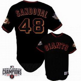 San Francisco Giants #48 Pablo Sandoval 2014 Champions Patch Black Jersey