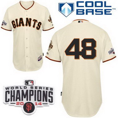 San Francisco Giants #48 Pablo Sandoval 2014 Champions Patch Cream Jersey