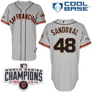 San Francisco Giants #48 Pablo Sandoval 2014 Champions Patch Gray Jersey