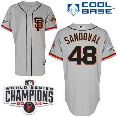 San Francisco Giants #48 Pablo Sandoval 2014 Champions Patch Gray SF Edition Jersey