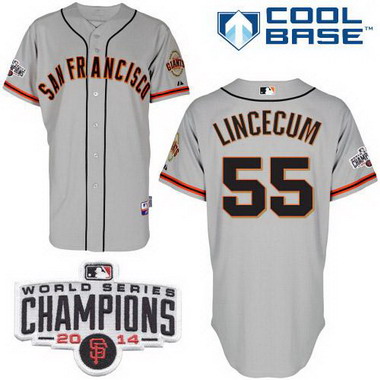 San Francisco Giants #55 Tim Lincecum 2014 Champions Patch Gray Jersey