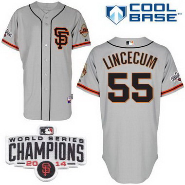 San Francisco Giants #55 Tim Lincecum 2014 Champions Patch Gray SF Edition Jersey