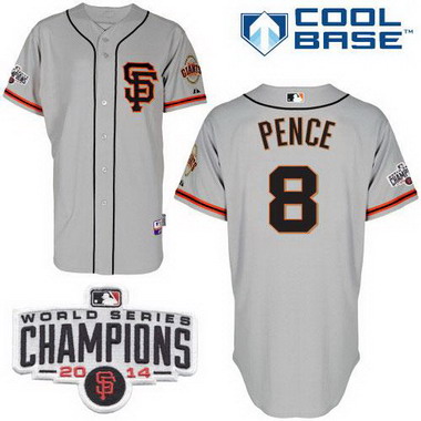 San Francisco Giants #8 Hunter Pence 2014 Champions Patch Gray SF Edition Jersey