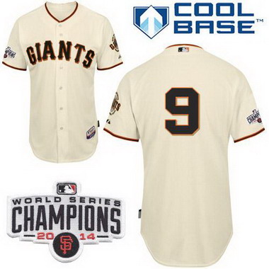 San Francisco Giants #9 Brandon Belt 2014 Champions Patch Cream Jersey