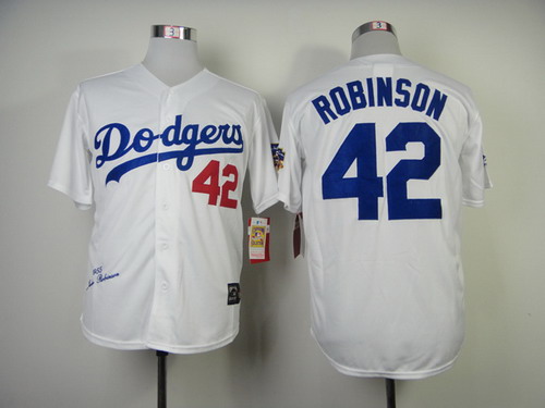 Los Angeles Dodgers #42 Jackie Robinson 1955 Hall of Fame White Throwback Jersey