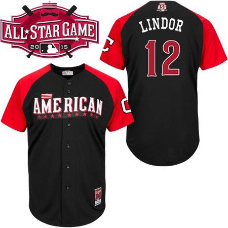 Men's American League Cleveland Indians #12 Francisco Lindor 2015 MLB All-Star Black Jersey