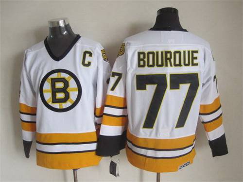 Men's Boston Bruins #77 Ray Bourque 1981-82 White CCM Vintage Throwback Jersey