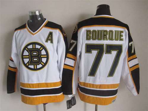 Men's Boston Bruins #77 Ray Bourque 1996-97 White CCM Vintage Throwback Jersey