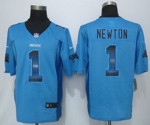 Men's Carolina Panthers #1 Cam Newton Light Blue Strobe 2015 NFL Nike Fashion Jersey