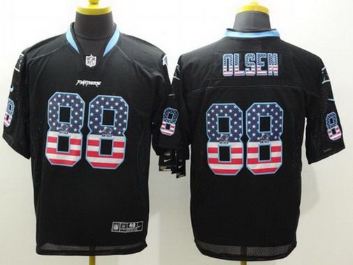 Men's Carolina Panthers #88 Greg Olsen Black USA Flag Fashion NFL Nike Elite Jersey