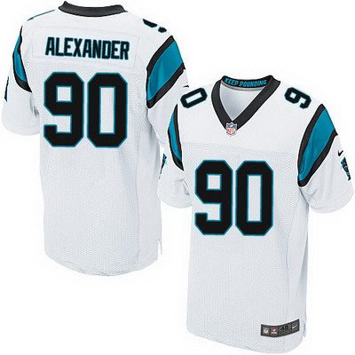 Men's Carolina Panthers #90 Frank Alexander White Road NFL Nike Elite Jersey