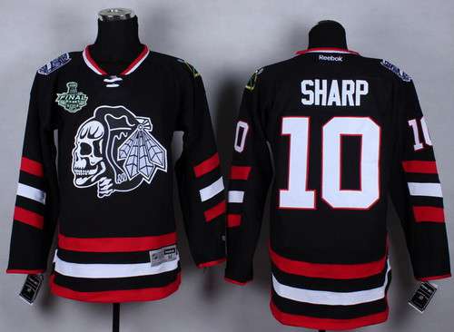 Men's Chicago Blackhawks #10 Patrick Sharp 2015 Stanley Cup 2014 Stadium Series Black With Black Skulls Jersey