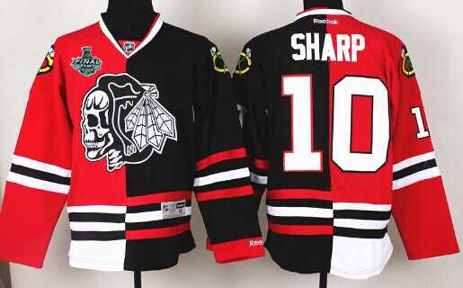 Men's Chicago Blackhawks #10 Patrick Sharp 2015 Stanley Cup Red&Black Two Tone With Black Skulls Jersey