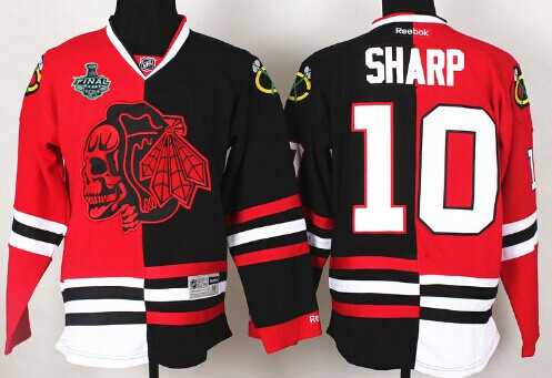 Men's Chicago Blackhawks #10 Patrick Sharp 2015 Stanley Cup Red&Black Two Tone With Red Skulls Jersey