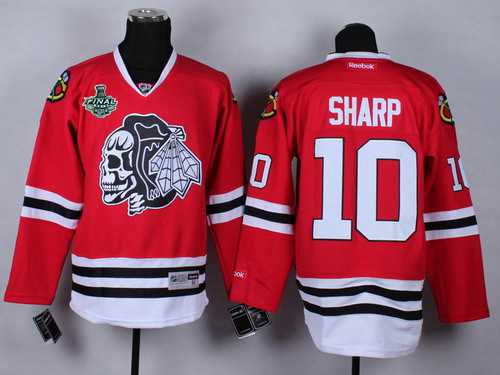 Men's Chicago Blackhawks #10 Patrick Sharp 2015 Stanley Cup Red With Black Skulls Jersey