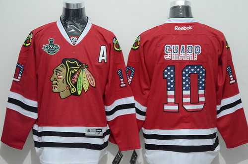 Men's Chicago Blackhawks #10 Patrick Sharp 2015 Stanley Cup USA Flag Fashion Red Jersey