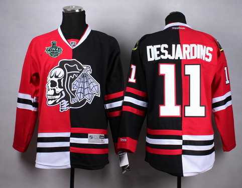Men's Chicago Blackhawks #11 Andrew Desjardins 2015 Stanley Cup Red&Black Two Tone With Black Skulls Jersey
