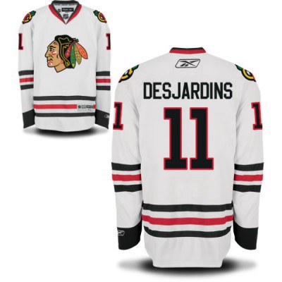 Men's Chicago Blackhawks #11 Andrew Desjardins White Away NHL Jersey W-2015 Stanley Cup Champion Patch 1