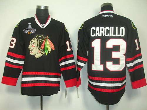 Men's Chicago Blackhawks #13 Daniel Carcillo Black Jersey W-2015 Stanley Cup Champion Patch