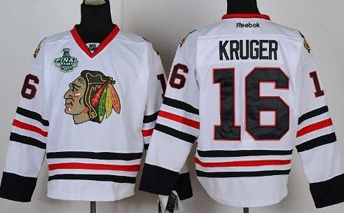Men's Chicago Blackhawks #16 Marcus Kruger 2015 Stanley Cup White Jersey