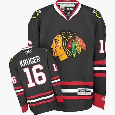 Men's Chicago Blackhawks #16 Marcus Kruger Black Jersey W-2015 Stanley Cup Champion Patch