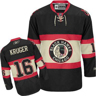Men's Chicago Blackhawks #16 Marcus Kruger Premier Black New Third NHL Jersey W-2015 Stanley Cup Champion Patch 1