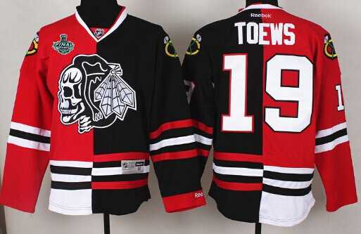Men's Chicago Blackhawks #19 Jonathan Toews 2015 Stanley Cup Red&Black Two Tone With Black Skulls Jersey