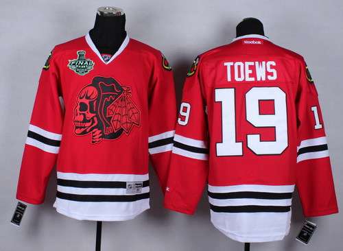 Men's Chicago Blackhawks #19 Jonathan Toews 2015 Stanley Cup Red With Red Skulls Jersey