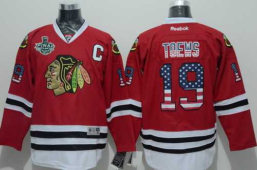 Men's Chicago Blackhawks #19 Jonathan Toews 2015 Stanley Cup USA Flag Fashion Red Jersey