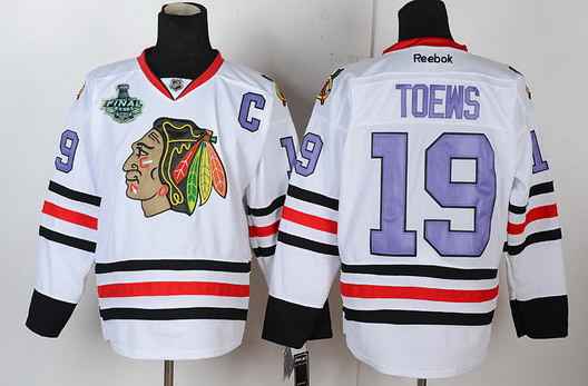Men's Chicago Blackhawks #19 Jonathan Toews 2015 Stanley Cup White With Purple Jersey