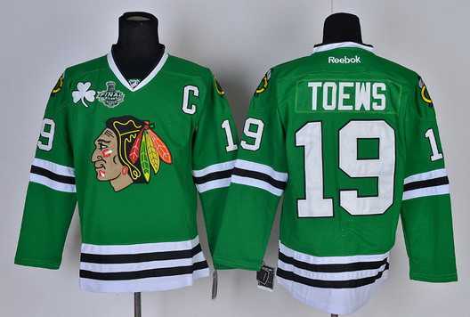 Men's Chicago Blackhawks #19 Jonathan Towes 2015 Stanley Cup Green Jersey