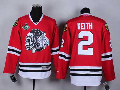 Men's Chicago Blackhawks #2 Duncan Keith 2015 Stanley Cup Red With Black Skulls Jersey