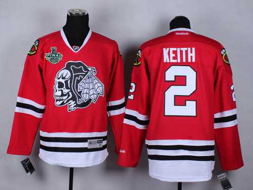 Men's Chicago Blackhawks #2 Duncan Keith 2015 Stanley Cup Red With Red Skulls Jersey 1