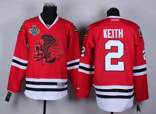 Men's Chicago Blackhawks #2 Duncan Keith 2015 Stanley Cup Red With Red Skulls Jersey