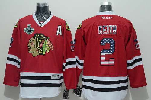 Men's Chicago Blackhawks #2 Duncan Keith 2015 Stanley Cup USA Flag Fashion Red Jersey