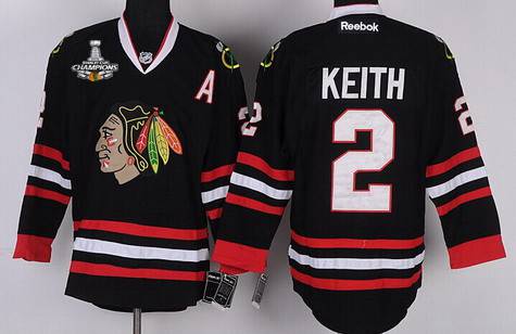 Men's Chicago Blackhawks #2 Duncan Keith Black Jersey W-2015 Stanley Cup Champion Patch