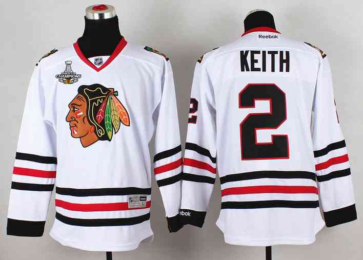 Men's Chicago Blackhawks #2 Duncan Keith White Jersey W-2015 Stanley Cup Champion Patch