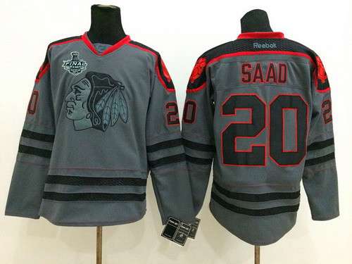 Men's Chicago Blackhawks #20 Brandon Saad 2015 Stanley Cup Charcoal Gray Jersey